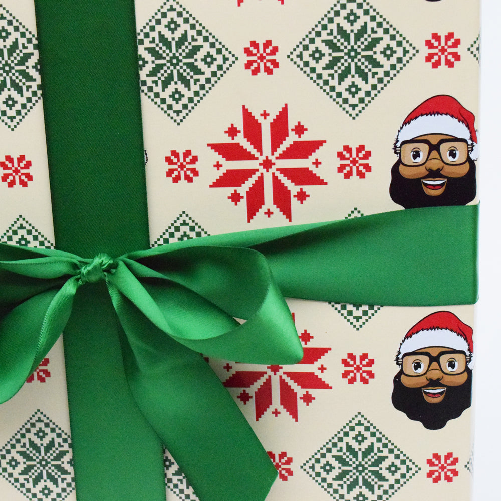 Black Santa with Wreath and Snowflakes Wrapping Paper Roll, Midnight  Reflections, LLC