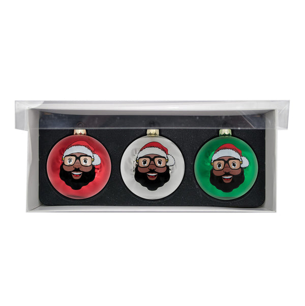 Black Santa 3 Glass Ball Ornaments - Shiny Finish - The Black Santa Company