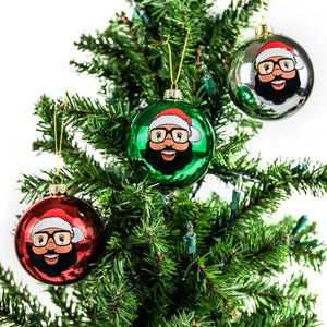 Black Santa 3 Glass Ball Ornaments - Shiny Finish - The Black Santa Company